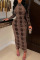 Brown Fashion Casual Print Backless O Neck Long Sleeve Dresses