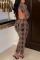 Brown Fashion Casual Print Backless O Neck Long Sleeve Dresses