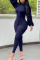 Navy Blue Sexy Solid Split Joint Backless O Neck Regular Jumpsuits
