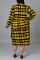 White Fashion Casual Plus Size Plaid Print Patchwork Turndown Collar Shirt Dress