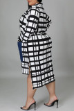 Khaki Fashion Casual Plus Size Plaid Print Patchwork Turndown Collar Shirt Dress