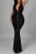 Black Fashion Sexy Patchwork Sequins Backless V Neck Evening Dress