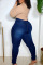 Deep Blue Casual Solid Bandage Split Joint Plus Size Jeans