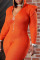 Tangerine Red Casual Solid Split Joint Zipper Hooded Collar Plus Size Jumpsuits