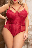 Red Sexy Living Solid Patchwork See-through Backless Lingerie