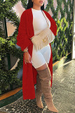 Red Fashion Casual Solid Cardigan Outerwear