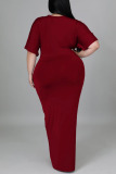 Black Sexy Solid Patchwork Asymmetrical V Neck Straight Plus Size Dresses