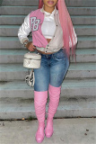 Pink Fashion Casual Patchwork Letter Outerwear