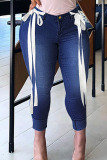 Medium Blue Fashion Casual Solid Bandage Patchwork Plus Size Jeans