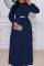 Tibetan Blue Fashion Casual Solid Patchwork Half A Turtleneck Long Sleeve Plus Size Dresses