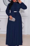Burgundy Fashion Casual Solid Patchwork Half A Turtleneck Long Sleeve Plus Size Dresses
