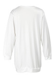 White Fashion Casual Print Basic O Neck Long Sleeve Plus Size Dresses