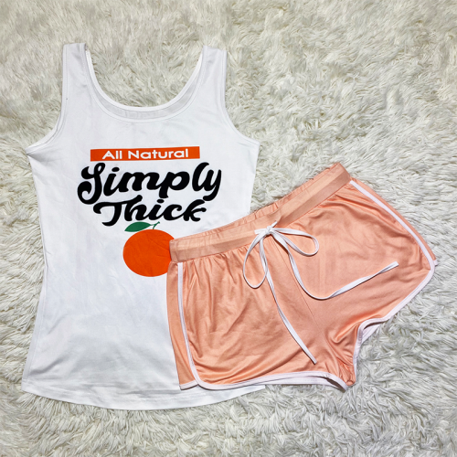 Tangerine Red Casual Print Patchwork Sleeveless Two Pieces