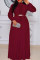 Burgundy Fashion Casual Solid Patchwork Half A Turtleneck Long Sleeve Plus Size Dresses