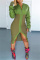 Army Green Fashion Sexy Patchwork Slit Zipper Collar Long Sleeve Dresses