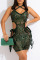 Green Sexy Patchwork Bandage Hollowed Out Sequins Backless Halter Sleeveless Dress