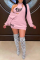 Pink Fashion Sexy Letter Print Basic O Neck Long Sleeve Two Pieces