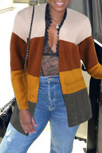 Multicolor Fashion Casual Patchwork Cardigan Outerwear