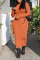 Tangerine Red Casual Solid Embroidered Patchwork Turtleneck One Step Skirt Dresses
