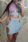 Light Blue Sexy Patchwork Solid Bandage Hollowed Out Backless Halter Sleeveless Two Pieces