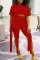 Red Casual Solid Patchwork Asymmetrical O Neck Half Sleeve Two Pieces