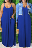Blue Sexy Casual Solid Backless Spaghetti Strap Long Dress