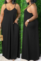 Black Sexy Casual Solid Backless Spaghetti Strap Long Dress