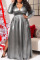 Grey Fashion Casual Solid Slit V Neck Long Sleeve Plus Size Dresses
