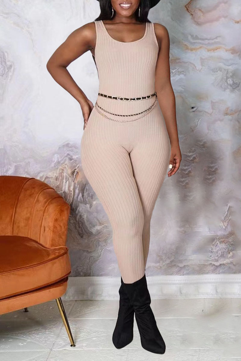 

Apricot Sexy Solid Patchwork U Neck Regular Jumpsuits (Without Belt)