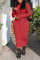 Tangerine Red Casual Solid Embroidered Patchwork Turtleneck One Step Skirt Dresses