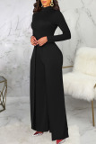 Black Casual Solid Patchwork Half A Turtleneck Straight Jumpsuits