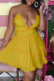 Yellow Sexy Fashion Sleeveless Halter Dress