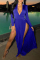 Blue Fashion Sexy Regular Sleeve Long Sleeve V Neck Solid Dresses