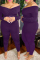 Dark Purple Fashion Casual Solid Split Joint V Neck Plus Size Jumpsuits