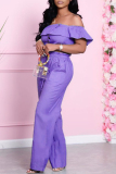 Purple Fashion Casual Solid Backless Off the Shoulder Short Sleeve Two Pieces