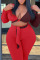 Red Sexy Solid Bandage Split Joint V Neck Plus Size Two Pieces