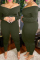 Army Green Fashion Casual Solid Split Joint V Neck Plus Size Jumpsuits