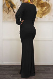 Black Sexy Solid Patchwork Fold V Neck Trumpet Mermaid Dresses