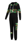 Camouflage Casual Leopard Camouflage Print Patchwork Hooded Collar Long Sleeve Two Pieces