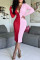 Pink Fashion Casual Solid Split Joint V Neck Long Sleeve Dresses