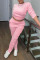 Pink Casual Solid Split Joint Buttons O Neck Long Sleeve Two Pieces