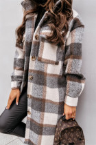 Grey Fashion Casual Plaid Cardigan Turndown Collar Outerwear