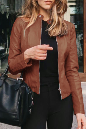 Orange Fashion Casual Solid Basic Zipper Collar Plus Size Coats