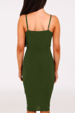 Army Green Fashion Sexy Slip Step Skirt Knee-Length backless Solid Club Dresses