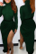 Green Fashion Sexy Solid Split Joint See-through Turtleneck Long Sleeve Dresses