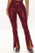Burgundy Fashion Casual Solid Slit Skinny High Waist Trousers