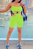 Green Sexy Casual Solid Hollowed Out Backless Spaghetti Strap Sleeveless Two Pieces