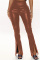 Brown Fashion Casual Solid Slit Skinny High Waist Trousers