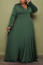 Ink Green Casual Elegant Solid Patchwork V Neck A Line Plus Size Dresses