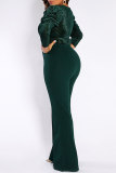 Green Fashion Casual Solid Basic O Neck Long Sleeve Two Pieces
